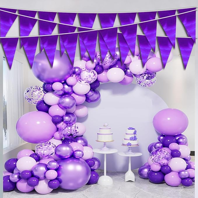 40M/130FT Purple Triangle Pennant Banner Flag Metallic Fabric Bunting Garland - Image 3