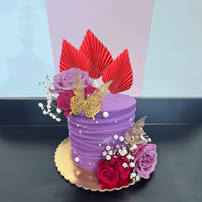 Gyufise 6Pcs Paper Palm Fan Cake Toppers Palm Spear Leaves Fan Cupcake Toppers - Image 4