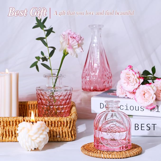 Pink Glass Bud Vases Set of 5, Mini Flower Vase - Image 4
