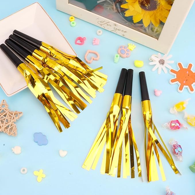 Noise Makers, Glitter Metallic Fringed Party Blowers Noisemakers Horns - Image 3