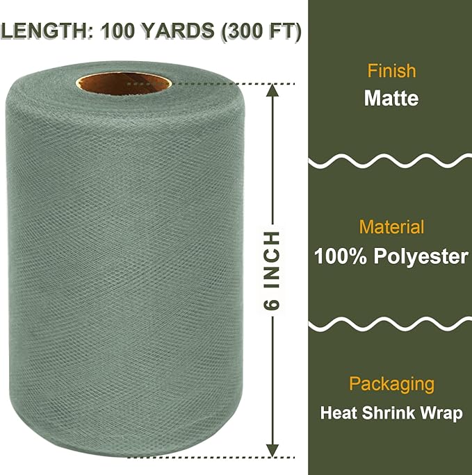 Sage Green Tulle Fabric Roll 6 Inch X 300 FT Matte Tulle Ribbon Netting Mesh - Image 2