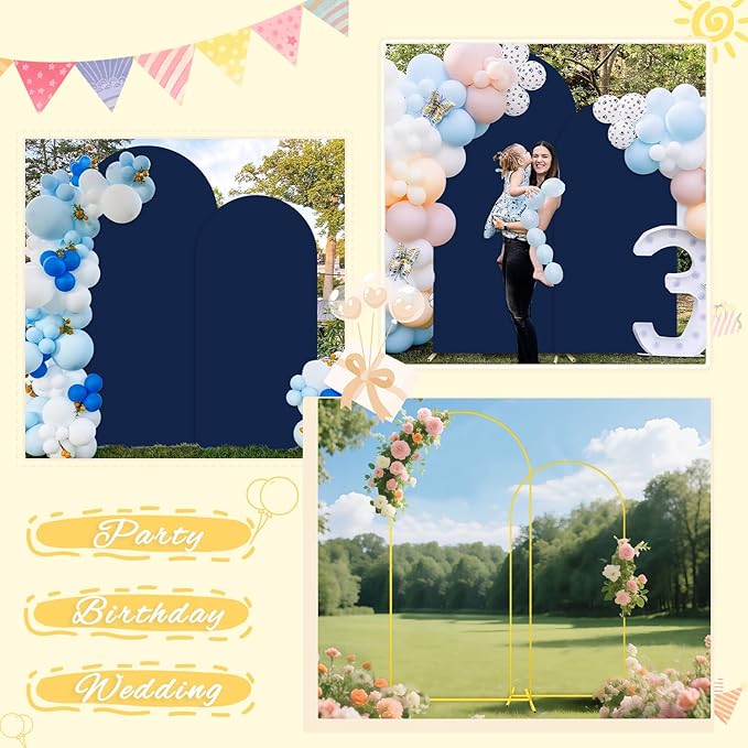 Party Arch Backdrop Stand and Cover Set 6FT 7.2FT Navy Blue Spandex Arch Covers - Image 7