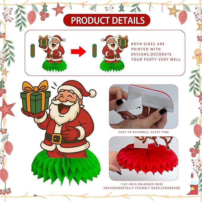 12Pcs Christmas Honeycomb Centerpieces Christmas Table Toppers Decorations - Image 6