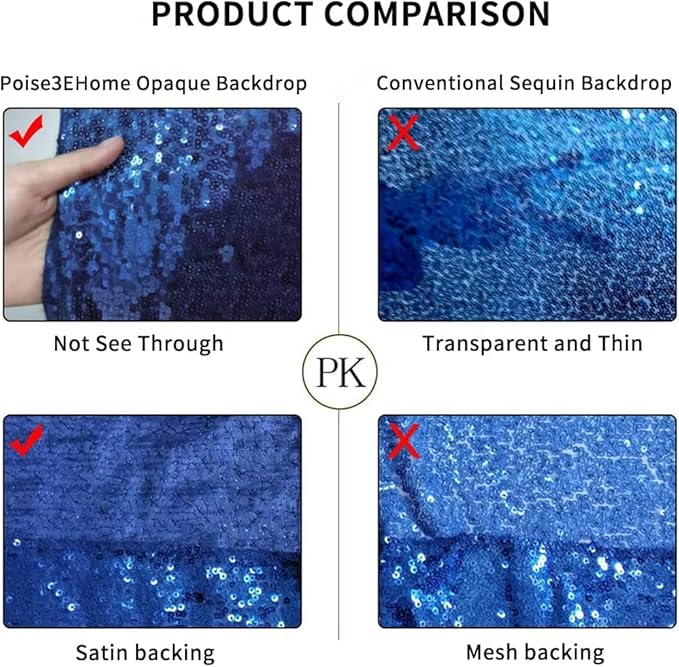 Poise3EHome 7Ft x 7Ft Navy Blue Sequin Backdrop, Glitter Thick Satin Sequin - Image 6