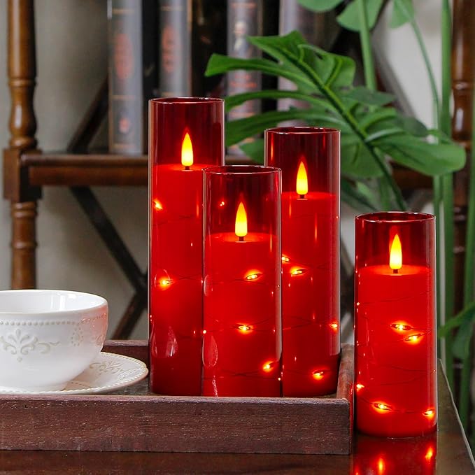 Red Flameless Candles with Remote and String Light, 2.2"x 5" - Image 4