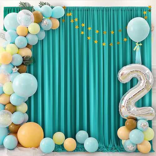 10 ft x 40 ft WWrinkle Free Turquoise Backdrop Curtain - Image 2