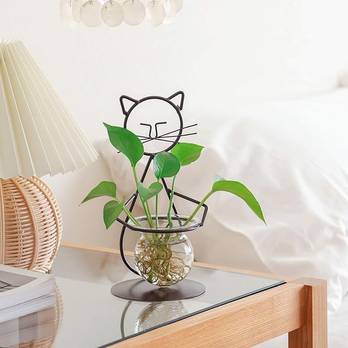 Marbrasse Desktop Glass Planter Vase Holder, Modern Creative Cat Plant - Image 3