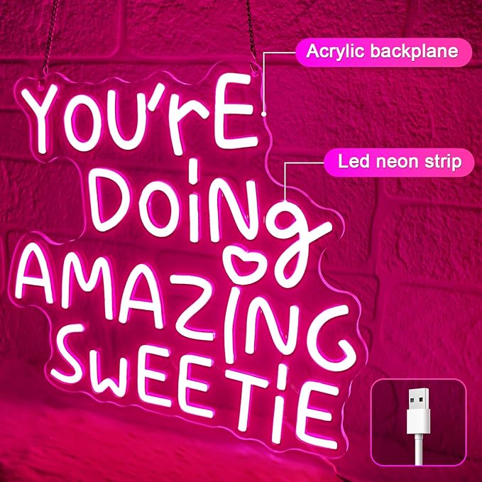 You're Doing Amazing Sweetie Neon Sign, Dimmable Inspirational Letter Neon - Image 2