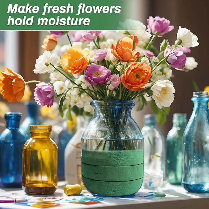 6 Pcs Round Floral Foam Blocks for Flower Arrangements Large Wet and Dry Green - Image 3