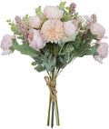 Meldel 3Pcs Peony Bouquet Light Pink Champagne Rose Artificial Flowers by Meldel