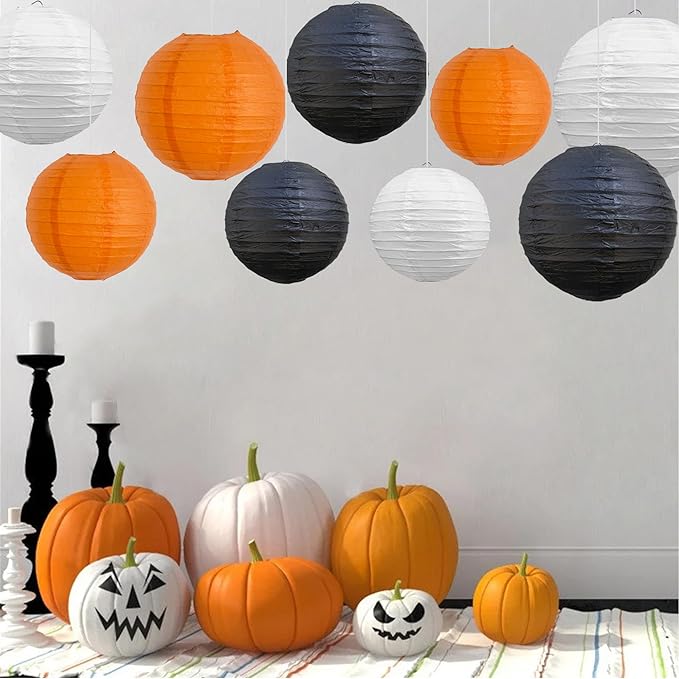 BEISHIDA 12Pcs Orange Black White Paper Lanterns Decorative Chinese/Japanese - Image 5