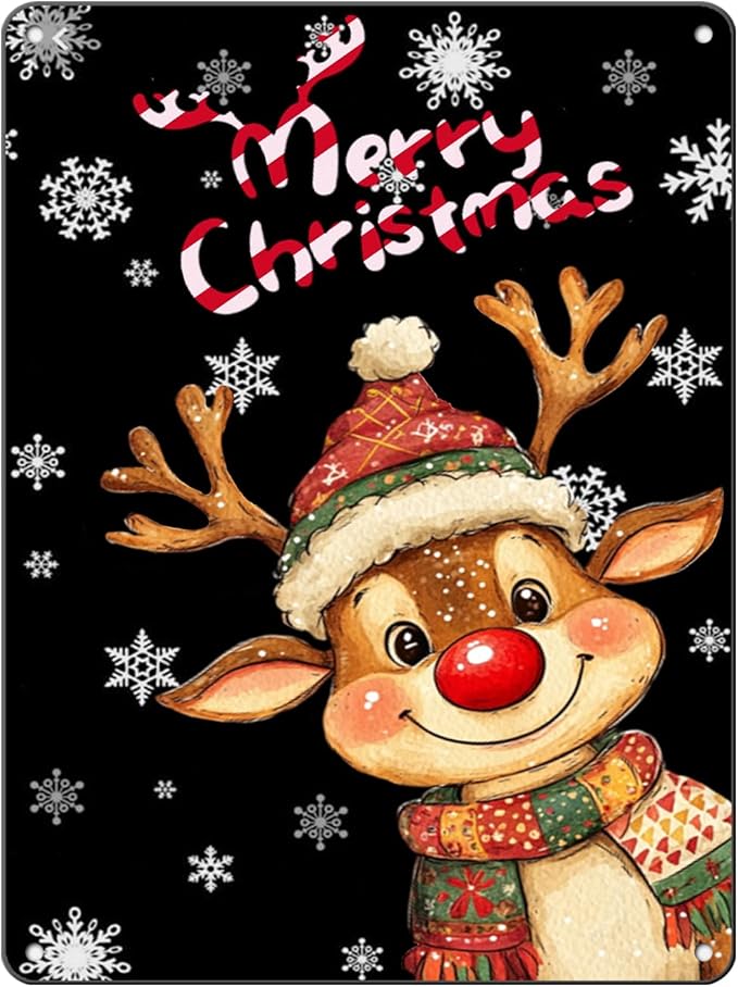 Merry Christmas Reindeer Metal Tin Sign by GJXFTPTTBD