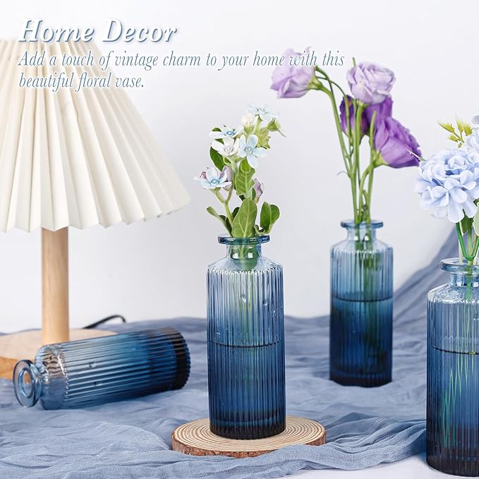 Navy Blue Glass Bud Vases Set of 12, Mini Ribbed Flower Vase - Image 4