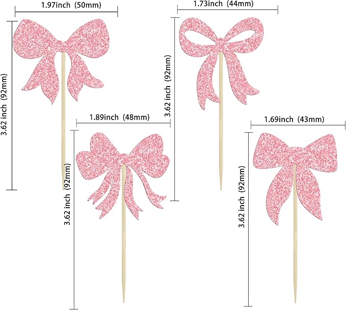 Gyufise 36Pcs Bow Cupcake Toppers Glitter Girls Birthday Decorations Bowknot - Image 2