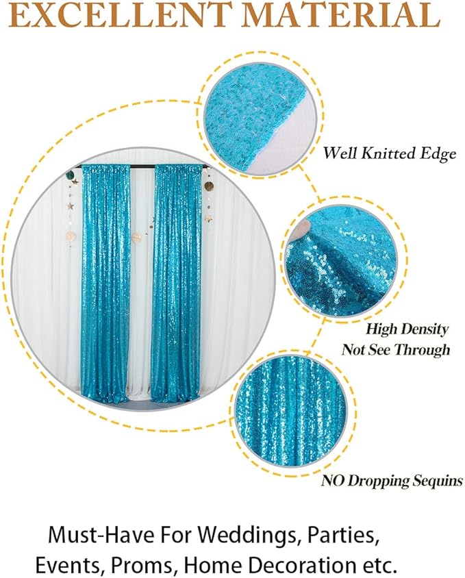 ShinyBeauty Sequin Backdrop Curtains 4 Panels Aqua 2FTx8FT Sequin Fabric Photo - Image 4