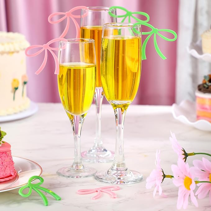 50 Pcs Bows Drink Tags Coquette Bow Wine Glass Charms Acrylic Bowknot Drink Tag - Image 6
