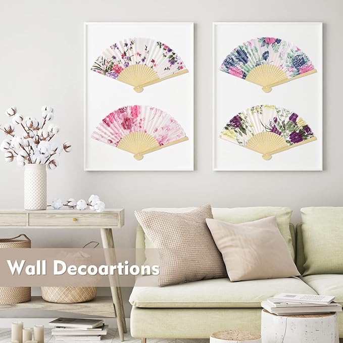 Aodaer 20 Pack Floral Folding Fans Chinese Style Handheld Fans Silk Bamboo Fans - Image 6