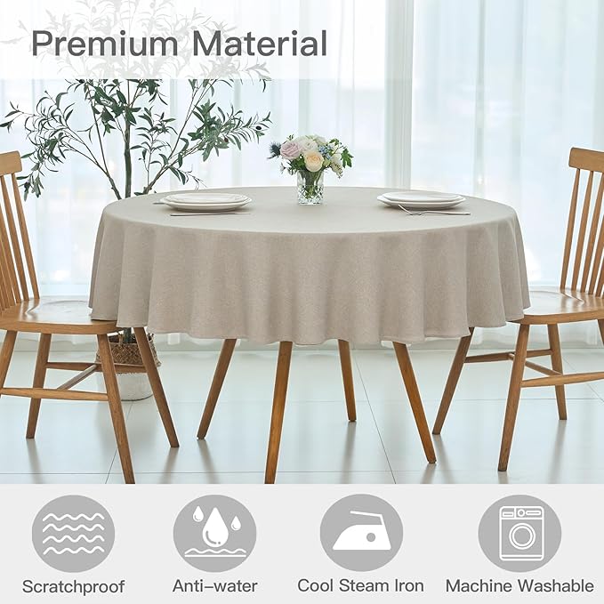 maxmill Round Linen Textured Tablecloth Spill-Proof Stainproof Wrinkle Free - Image 3
