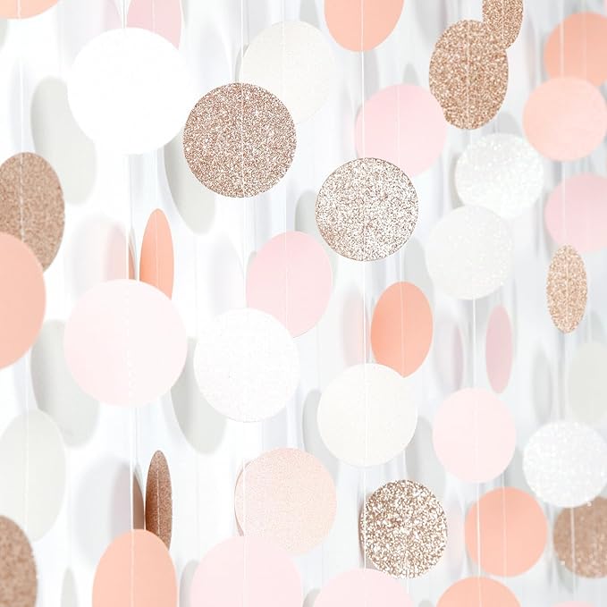 Rose-Gold Pink-White Birthday Party-Decorations Streamers - 52Ft Baby Bridal by Hugtmr