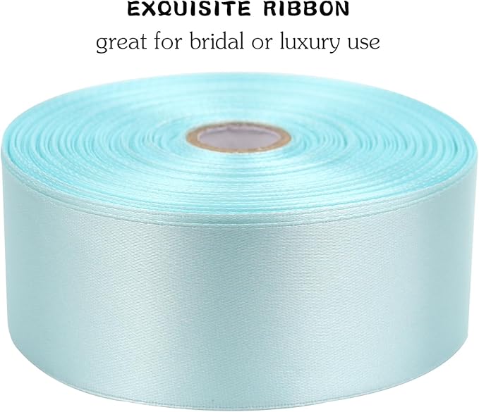 Light Blue Solid Satin Ribbon 1-1/2 Inch 50 Yards Solid Polyester Fabric Ribbon - Image 4