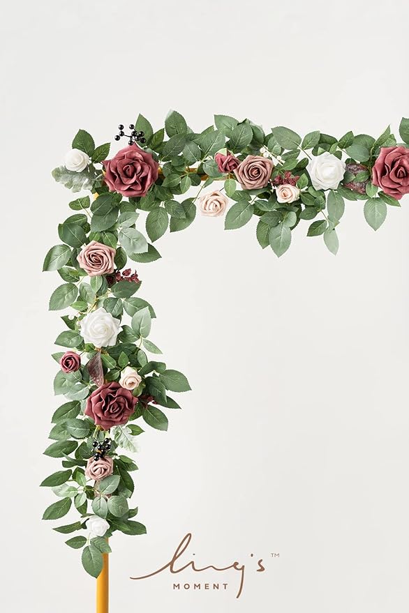 Ling's moment 5FT Artificial Flower Garland Fake Rose Eucalyptus Garland Arch - Image 2