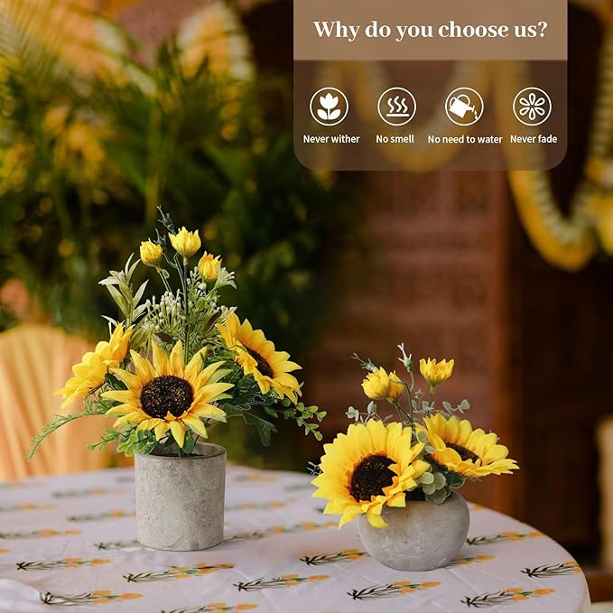 Leftover Sunflower Artificial Flowers Pot, Sunflower Decor, Flower Centerpieces - Image 3