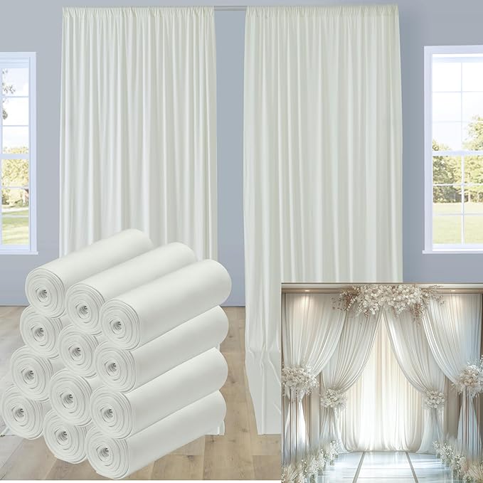 60ftx12ft Wrinkle Free Ivory Backdrop Curtain, 12 Panels 12FT Height Ivory by LeegleriTableSkirt