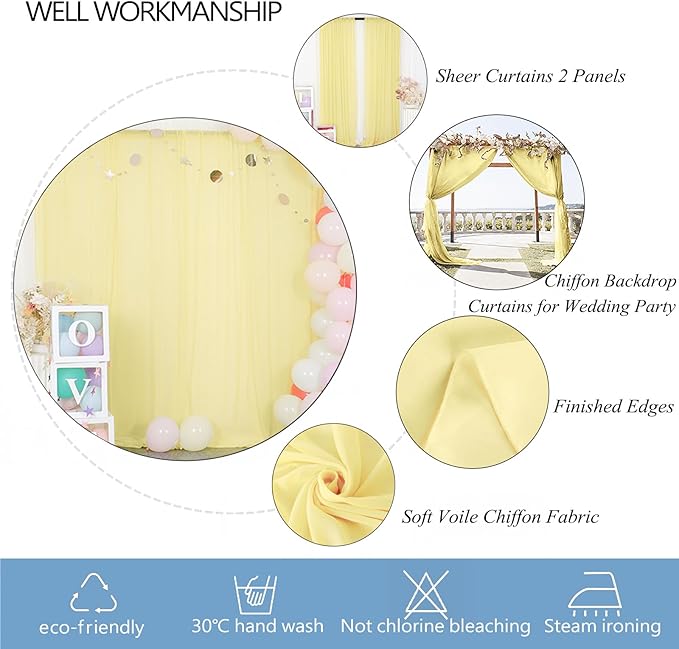 DUOBAO Yellow Chiffon Backdrop Curtain-2 Panels 58x120-Inch Wedding Backdrops - Image 5