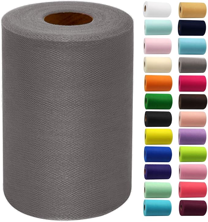Silver Tulle Fabric Rolls 6 Inch by 100 Yards Fabric Spool Tulle Ribbon by IONTACH