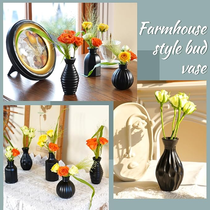Black Vase, Bud Vases Set of 12, Small Glass Vase - Image 5