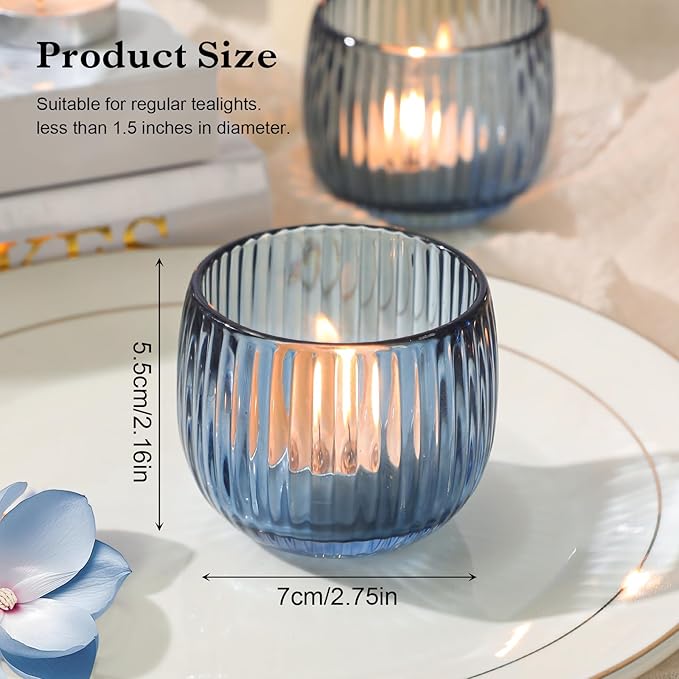 Set of 6 Ribbed Glass Votive Candle Holders, and Home Decor - Image 3