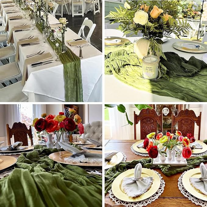 10 Pack Olive Green Cheesecloth Table Runner -21*120Inch Long Boho Wedding - Image 6