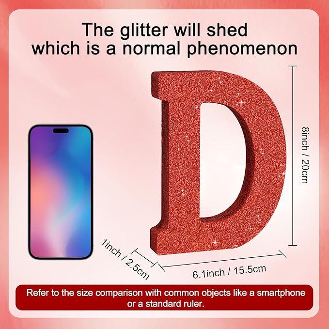 TONIFUL 8 Inch Red Glitter Letter D Table Centerpiece A-Z Red Birthday Party - Image 2