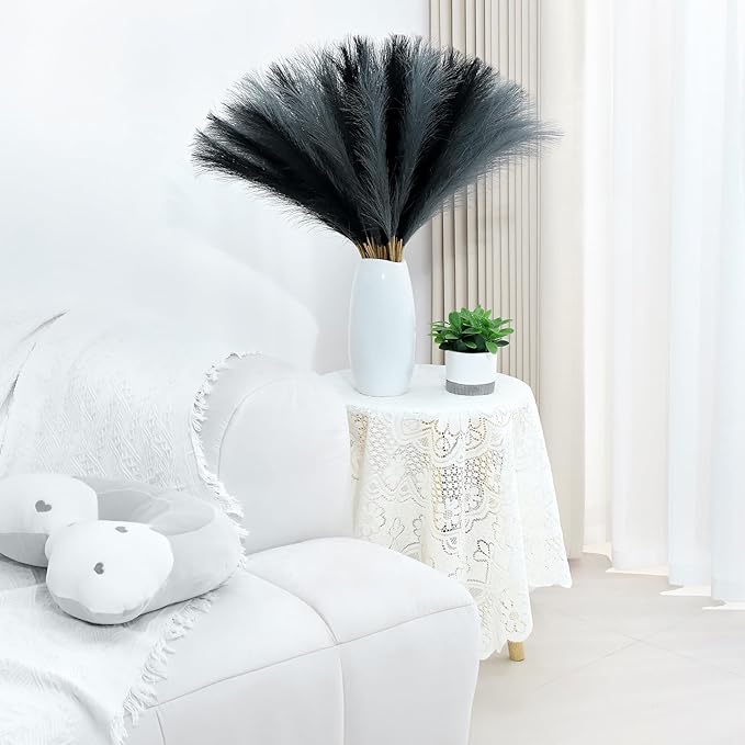60 Pcs Pampas Grass Decor 21.7 Inch Faux Light Grey and Dark Grey Pampas Grass - Image 2
