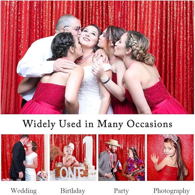 ShinyBeauty Red Sequin-Backdrop-Curtain 2Panels 5FTx10FT Glitter Wedding - Image 5