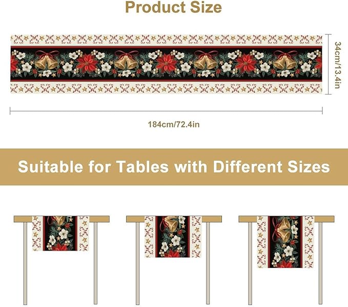 Christmas Table Runner, Xmas Holiday Seasonal Winter Table Cloth Kitchen Dining - Image 7