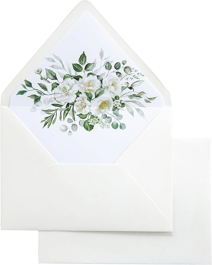 PONATIA 50PCS A7 Euro Flap Ivory Envelope, 5.25 x 7.25'' Flowers Liner Envelopes by ponatia