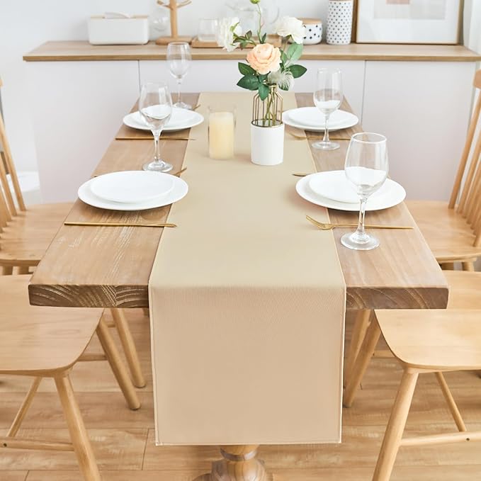 2 Pack Beige Long Table Runner 12 x 108 Inch Solid Color Farmhouse Runners - Image 3