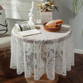 Vintage 60 inch White Lace Tablecloth Floral Embroidered Boho Shabby Chic Small by JAIJY