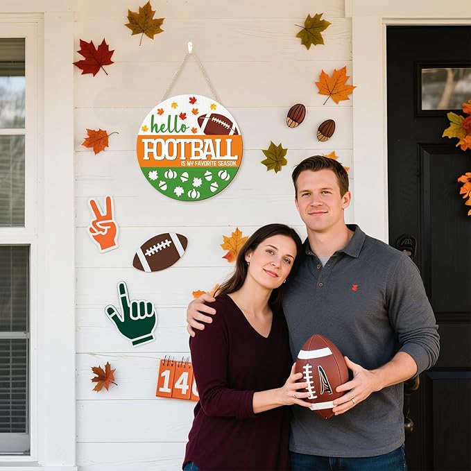 CHDITB Hello Football is My Favorite Season Front Door Sign Wreath, Wooden 3D - Image 7