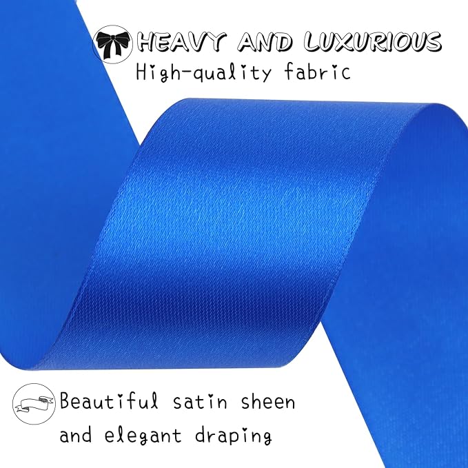 Blue Solid Satin Ribbon 1-1/2 Inch 50 Yards Solid Polyester Fabric Ribbon - Image 3