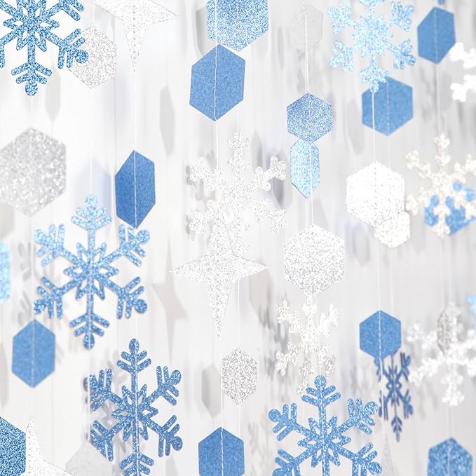 Snowflake-Snow Silver-Blue Christmas Party-Decorations Streamers - 52Ft White by Hugtmr