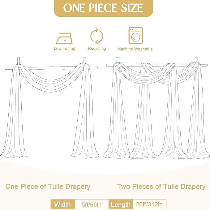 Champagne Arch Draping Fabric for Wedding, 2 Panels 60" x 26Ft Chiffon Drapery - Image 5