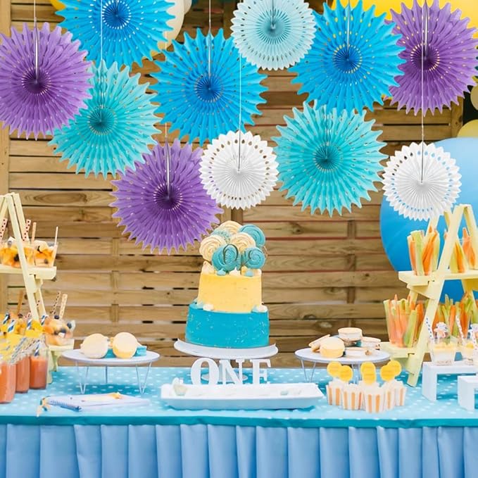 SUNBEAUTY Pack of 11 Purple Lavender Blue Hanging Honeycomb Paper Fans - Image 6