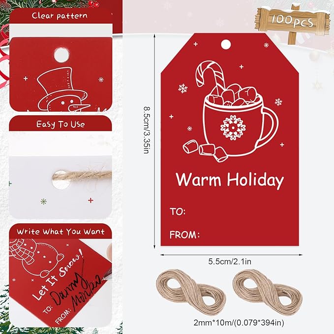 100PCS Christmas Gift Tags 10 Styles Merry Christmas Gift Tags - Image 2