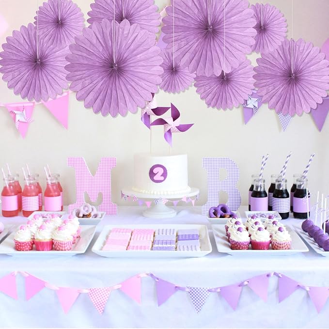 20 Pcs Light Purple Hanging Paper Fan, Round Paper Fans Decorations Set - Image 5