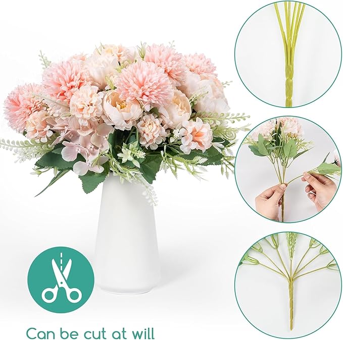 12 Packs Peonies Artificial Flowers, Silk Artificial Peonies Flowers Fake Peony - Image 2