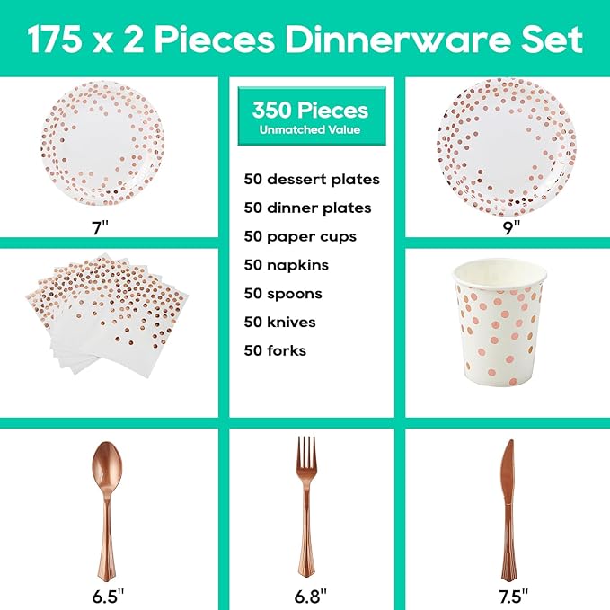 White and Rose Gold Party Supplies - Image 2
