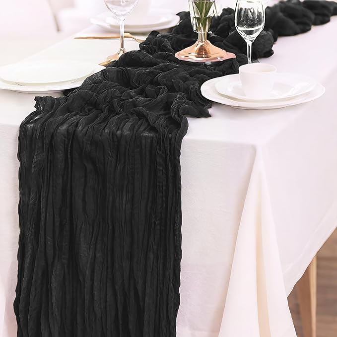 1-Pack Black Cheesecloth Table Runners – 10FT Boho Rustic Gauze Fabric Cheese - Image 3