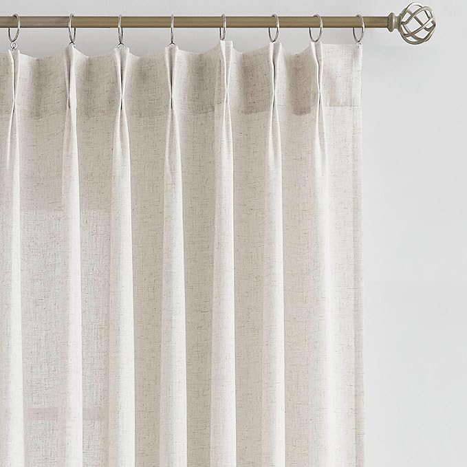 Vision Home Natural Pinch Pleated Semi Sheer Curtains Textured Linen Blended by VisionHome